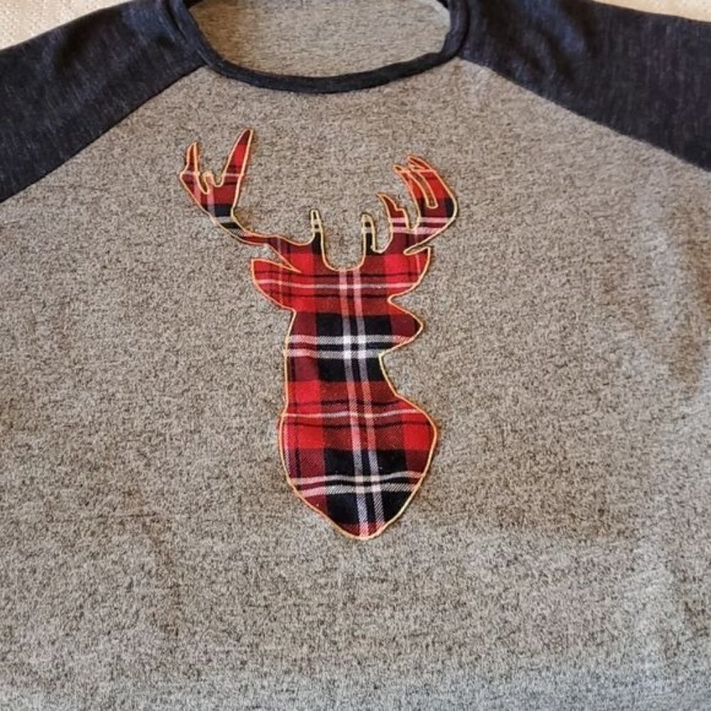 Bellamie Red Plaid Deer Long Sleeve Raglan Pocketed Sz XL Top - Picture 5 of 9